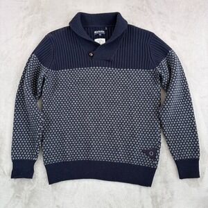 BARBOUR Shawl Neck Sweater Jumper Navy Grey Geometric 100% Wool Men XL NWOT $295